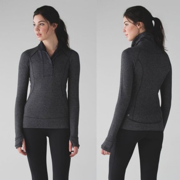 Lululemon Think Fast Pullover Running Shirt Long Sleeve Grey Herringbone Size 8 - Picture 3 of 8